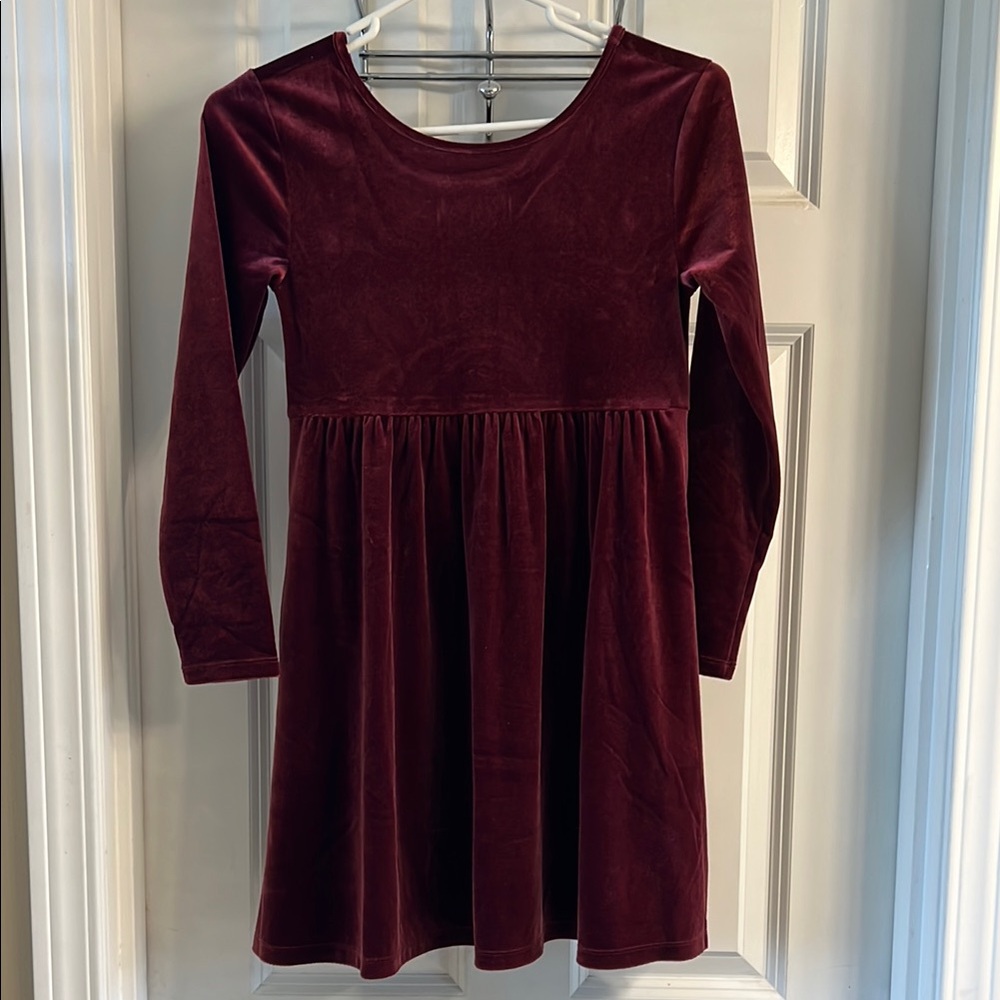 Velvet Long Sleeve GirlsDress - Burgundy